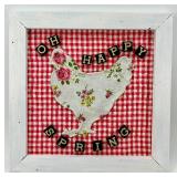 Country Farmhouse Spring Decor Set - Framed Chicken Art & 3 Hydrangeas & Wicker Basket (Lot of 5)