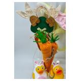 Easter Bunny Decor Assortment - Plush Bunnies, Carrot Plush, Ducks & Cross-Stitch Art