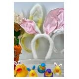 Easter Bunny Decor Assortment - Plush Bunnies, Carrot Plush, Ducks & Cross-Stitch Art