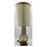 Vintage Glass Bubble Lamp with Brass Base & Cream Shade