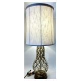 Vintage Glass Bubble Lamp with Brass Base & Cream Shade