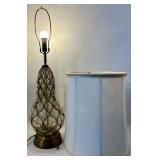 Vintage Glass Bubble Lamp with Brass Base & Cream Shade