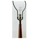 Mid-Century Ceramic Table Lamp with Speckled Beige Base & Brown Stripes - Beige Shade