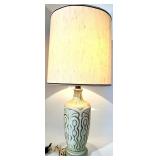 Vintage Ceramic Table Lamp with Gold Swirl Pattern & Beige Drum Shade