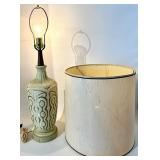 Vintage Ceramic Table Lamp with Gold Swirl Pattern & Beige Drum Shade