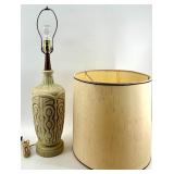 Vintage Ceramic Table Lamp with Gold Swirl Pattern & Beige Drum Shade