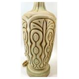 Vintage Ceramic Table Lamp with Gold Swirl Pattern & Beige Drum Shade