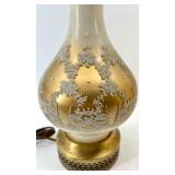 Table Lamp - Vintage Ceramic Body with Etched Gold Pattern & Beige Shade