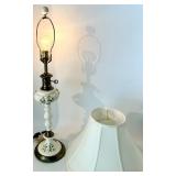Vintage Hand-Painted Porcelain Table Lamp with Roses & Leaves - Brass Accents