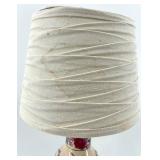 Vintage Floral Porcelain Table Lamp with Gold Trim & Striped Shade