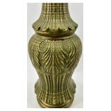 Vintage Mid Century Lamps - Green Glazed Ceramic Table Lamp & Beige Ribbed Table Lamp (Lot of 2)