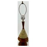 Vintage Mid Century Lamps - Green Glazed Ceramic Table Lamp & Beige Ribbed Table Lamp (Lot of 2)