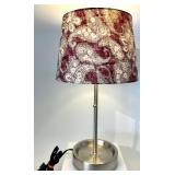 Table Lamps - Set of 3 Vintage White & Burlap Shade Lamps, Burgundy Damask Shade