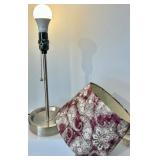 Table Lamps - Set of 3 Vintage White & Burlap Shade Lamps, Burgundy Damask Shade