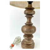 Table Lamps - Set of 3 Vintage White & Burlap Shade Lamps, Burgundy Damask Shade