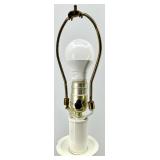 Table Lamps - Set of 3 Vintage White & Burlap Shade Lamps, Burgundy Damask Shade