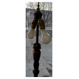 Brass Floor Lamp with Dual Bulb Sockets & Ornate Turned Wood Column