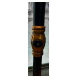 Brass Floor Lamp with Dual Bulb Sockets & Ornate Turned Wood Column