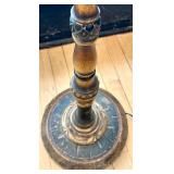 Brass Floor Lamp with Dual Bulb Sockets & Ornate Turned Wood Column