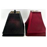 Lampshades Set - Burgundy Fabric Shades 8.5 in Tall (2) & Black Pierced Metal Shades (2)