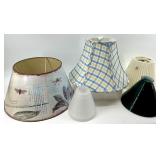 Assorted Lamp Shades - Dragonfly Floral Print, Plaid Blue & Yellow, Ivory Pleated Embroidered