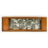 Lighted Wood Frame Wall Panel - Ornate Metal Filigree Leaf Motif Backlit