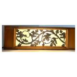 Lighted Wood Frame Wall Panel - Ornate Metal Filigree Leaf Motif Backlit