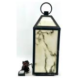 Lantern Lamp Marble Panels & Black Metal Frame - Plug-In Power Cord