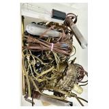 Vintage Brass Chandelier Parts & Glass Tube Bulbs with Ornate Scrollwork