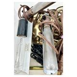 Vintage Brass Chandelier Parts & Glass Tube Bulbs with Ornate Scrollwork