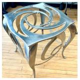 Sculptural Metal Console Table with Circular Ring Motif