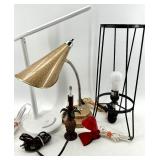 Lamps - Pineapple Lamp, Gold Gooseneck Cone Lamp, White Lamp, Miniature Red Lamp, Black Frame Lamp (Lot of 5)