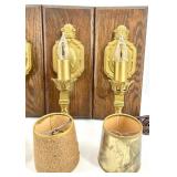 Brass Wall Sconces & Wood Back Panel - Electric Candle Lamps