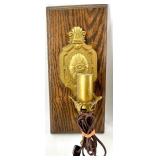 Brass Wall Sconces & Wood Back Panel - Electric Candle Lamps