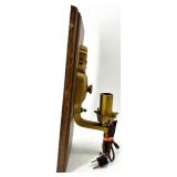 Brass Wall Sconces & Wood Back Panel - Electric Candle Lamps