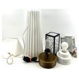Tall White Ribbed Pendant Light, Mosaic Lamp, Marble Base, Copper Base & White Nightlight (Lot of 5)