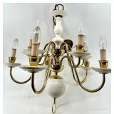 Brass 10-Light Chandelier - White Ceramic Center Column & Candle-Style Bulbs