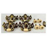 Brass Cabinet Backplates with Handles & Cream Ceramic Knobs