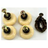 Brass Cabinet Backplates with Handles & Cream Ceramic Knobs