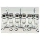 Blue Speckled Enamelware Dinnerware Set with Salt & Pepper Shakers & Condiment Bottles