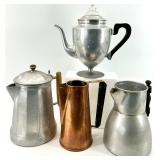 Miro Aluminum Coffee Pot Set & Copper Pots - 4-Piece Vintage (1917 Patent 51146)