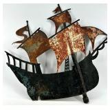 Rusty Metal Sailboat Wall Sculpture - Vintage Ship Art