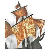 Rusty Metal Sailboat Wall Sculpture - Vintage Ship Art
