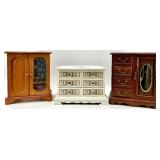 Vintage Jewelry Cabinet Set - 3-Piece Wood with Mirror & Glass Door