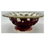 Vintage Compote Bowl Garnet Goofus Glass Grapes Pattern & Green Rim Plate