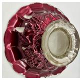 Vintage Compote Bowl Garnet Goofus Glass Grapes Pattern & Green Rim Plate