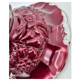 Vintage Compote Bowl Garnet Goofus Glass Grapes Pattern & Green Rim Plate