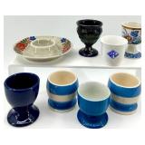 Egg Cups - 8-Piece Mixed Blue Stripes & Floral Patterns (Takahashi San Francisco & Made in England)