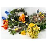 Floral Wreath with Birds & Nest - Yellow Roses, Orange Blooms, Spring Decor