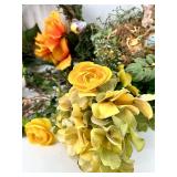 Floral Wreath with Birds & Nest - Yellow Roses, Orange Blooms, Spring Decor